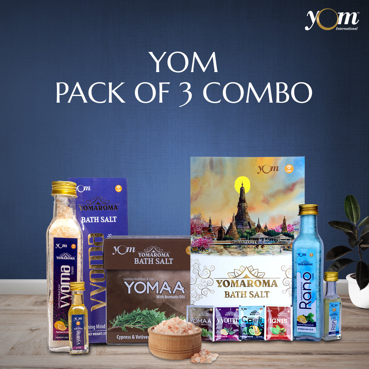 YOM YOMAROMA Vyoma Bath Salt With Aromatic Oil,Yomaa Bath Salt With Aromatic Oils ,Rano Bath Salt Gift Box Combo Pack - 3 Nos