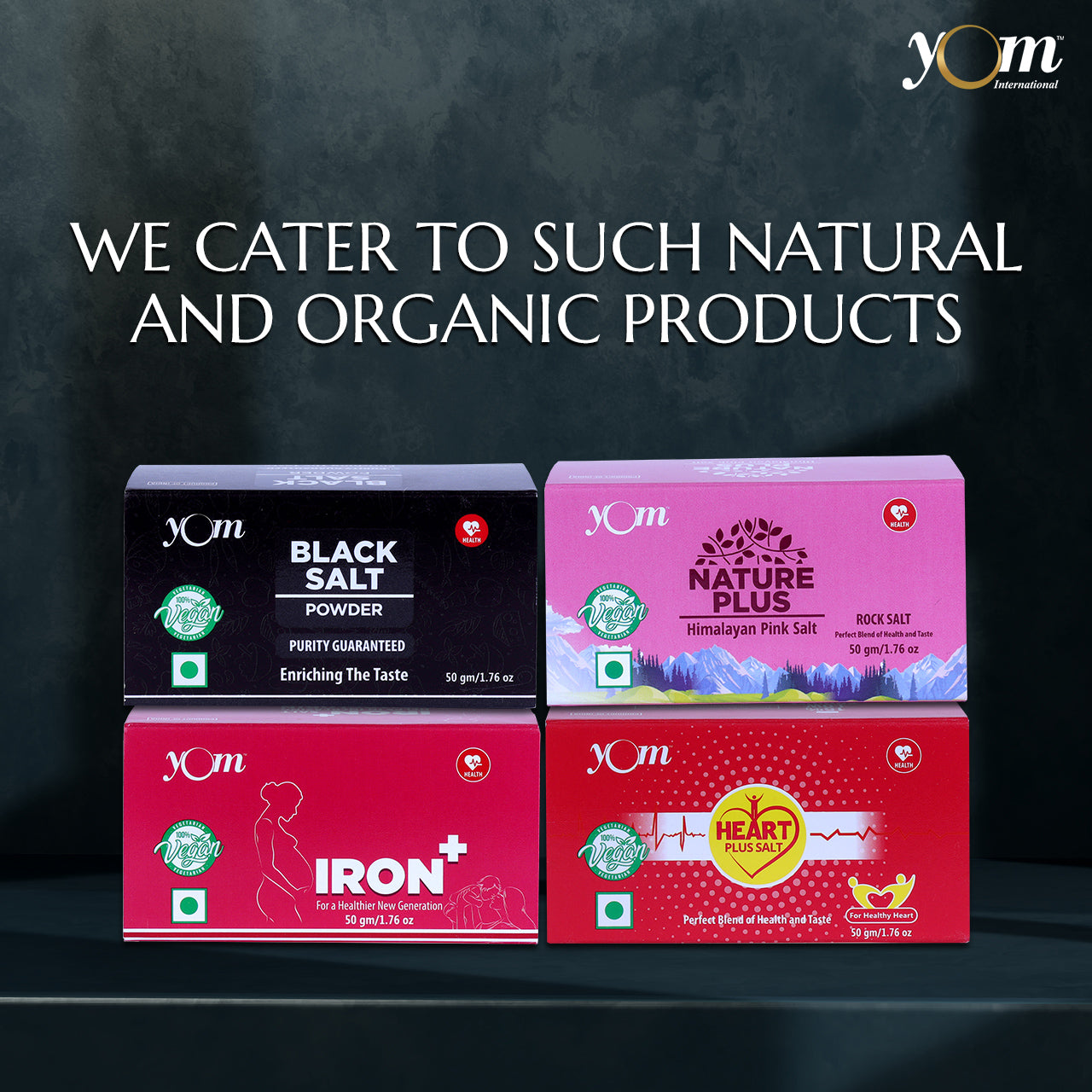 YOM Black Salt,Heart Plus Low Sodium Salt,Nature Plus Himalayan Pink Rock Salt,Iron Plus Fortified Salt Combo Pack - 4 Nos * 1 Gm